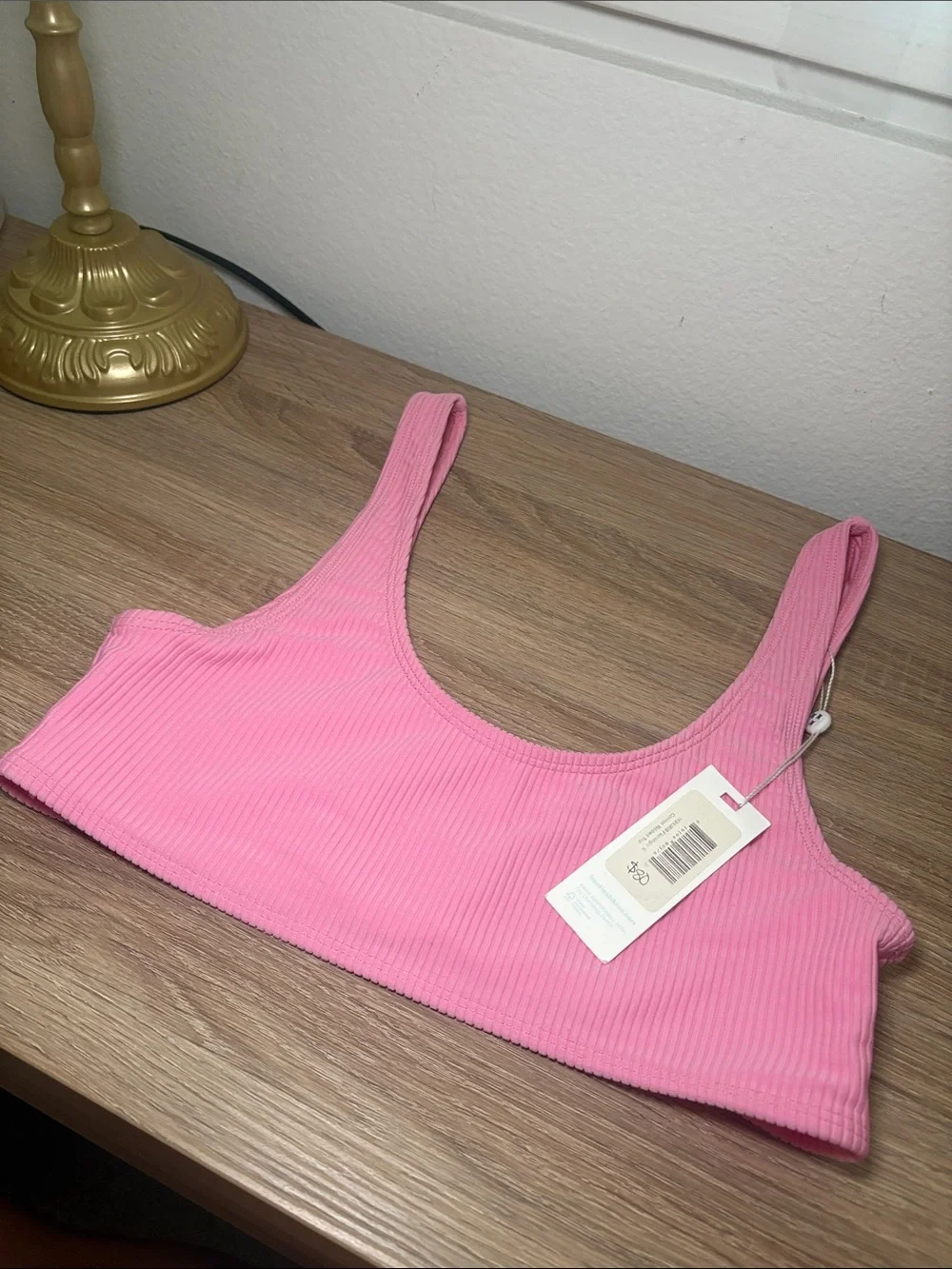NWT Frankie's Bikinis Pink Ribbed Scoop Bikini Top